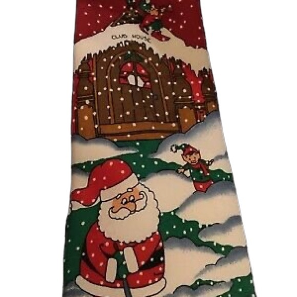 Hallmark Santa Clause Golfing Christmas Holiday Mens Tie Rudolph Blue Green - Picture 4 of 5